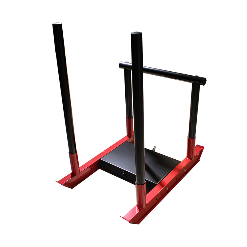 Trineo de entrenamiento de cuatro postes negro y rojo para entrenamiento de cuerpo completo